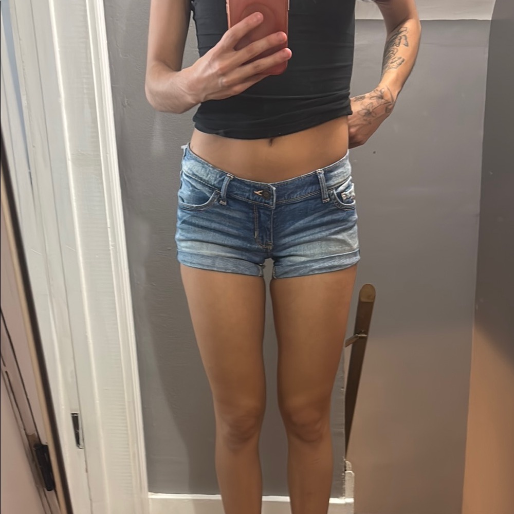 Hollister Blue Jean Shorts with Cuffed Hem and Stretch Fit